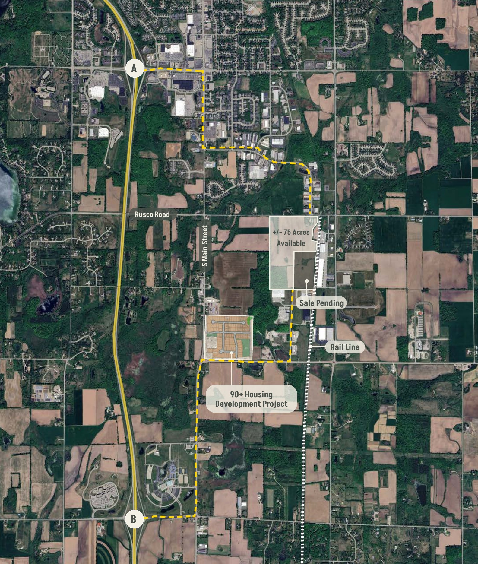 Highway access map showing routes to the north and south US 45 interchanges