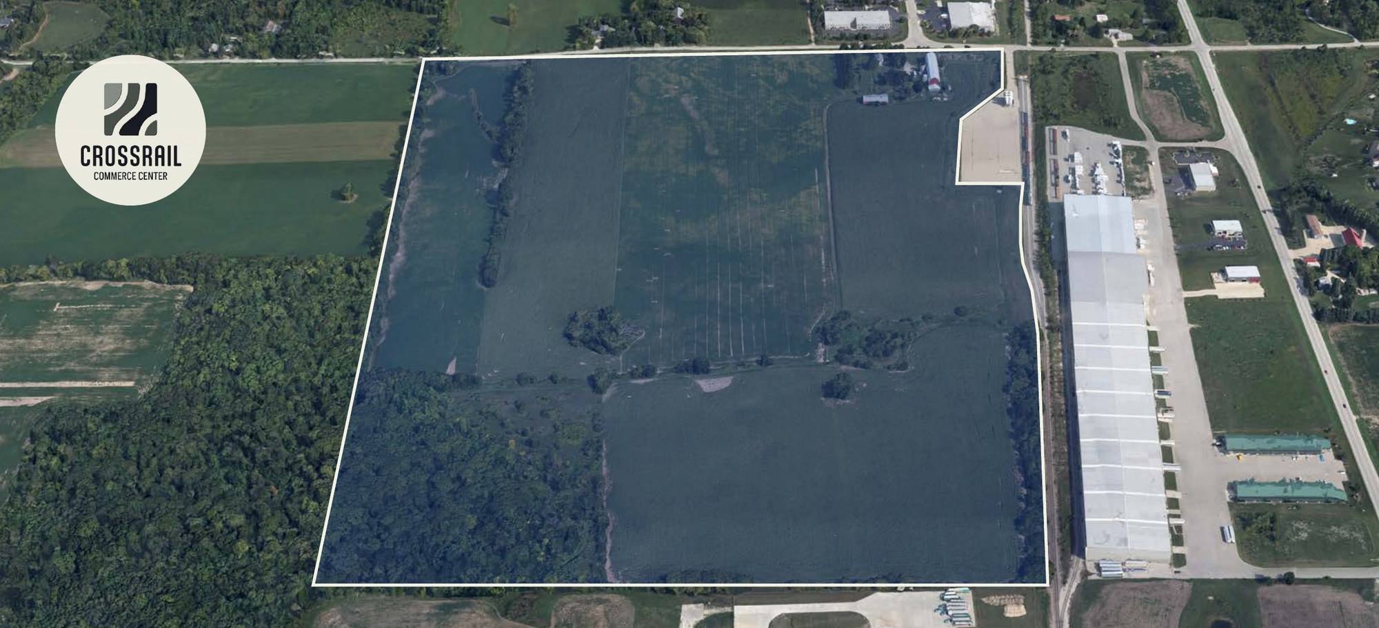Aerial view of the Crossrail Commerce Center site adjacent to the West Bend Industrial Park
