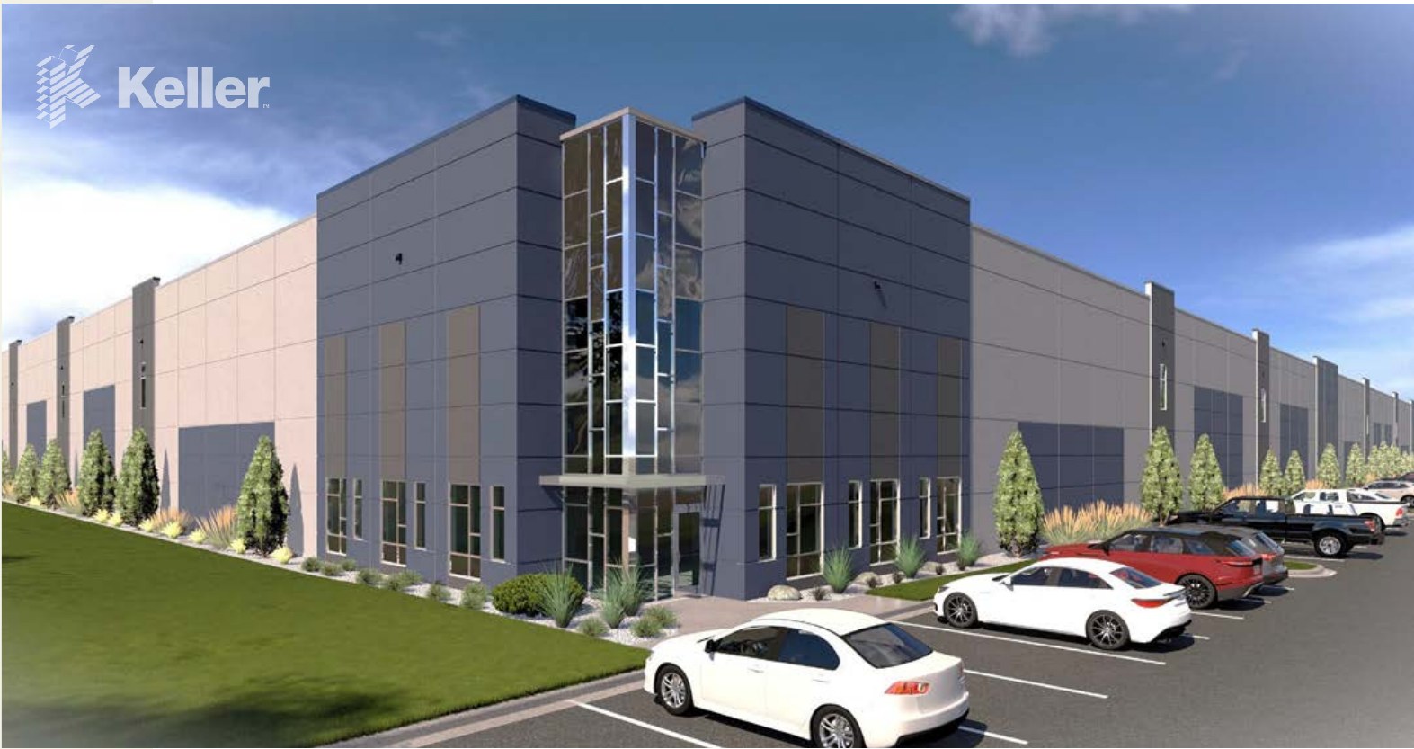 Example build-to-suit rendering with two-story glass entry